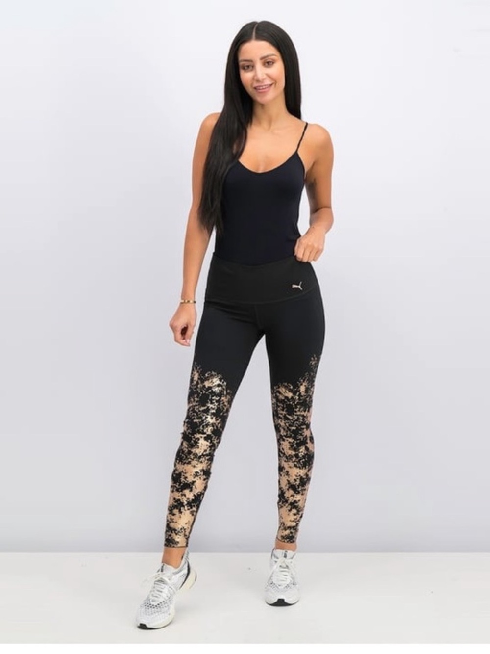 Puma Black Leggings with Gold Splatter Pattern